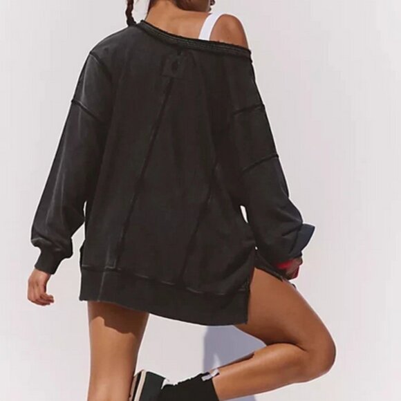 Free People Flow And Groove Pullover Black Oversized Pullover Top S - Picture 2 of 6